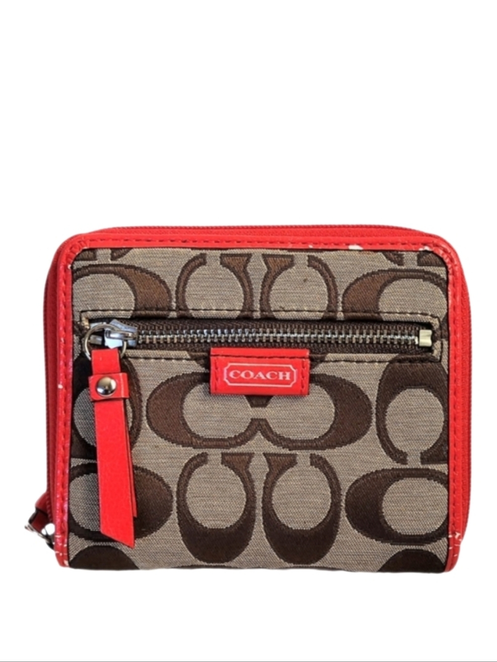 💗 Coach Daisy Outline Vermillion Signature Medium Zip Around Wallet Wristlet